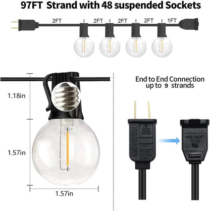 Globe Outdoor String Lights, 97FT Patio String Light with 49 G40 Clear Glass LED Bulbs(1 Spare), Waterproof Hanging Lights String for outside Backyard, Porch, Bistro, Party, Garden Gathering